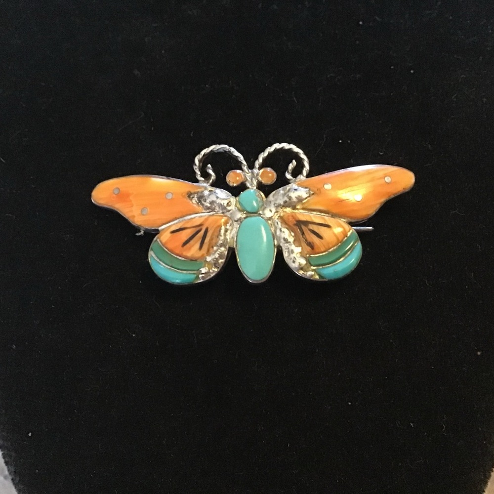 Orange and Turquoise Butterfly Brooch